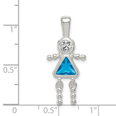 Sterling Silver Rhodium-plated CZ & December Glass Girl Pendant QC6714DEC