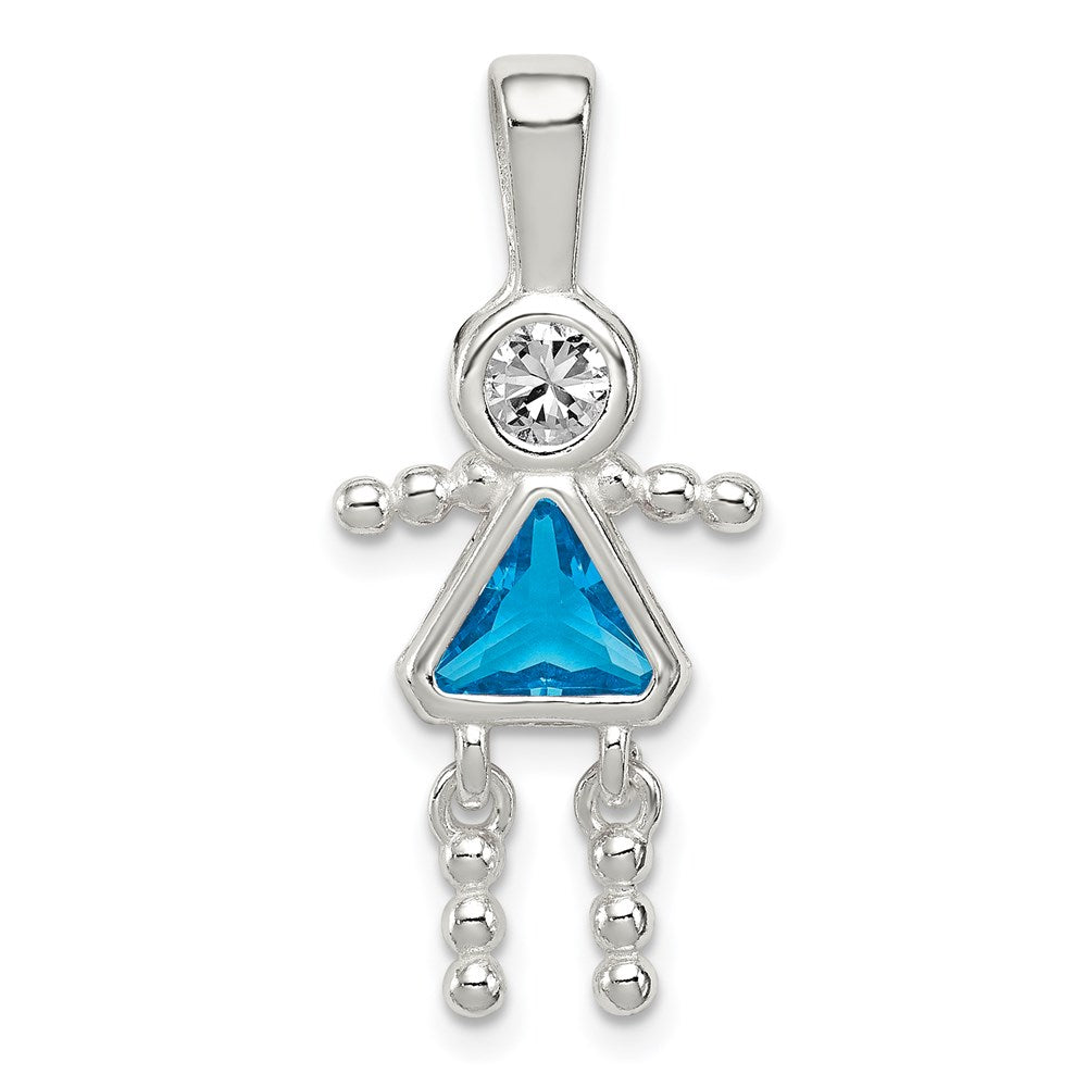 Sterling Silver Rhodium-plated CZ & December Glass Girl Pendant QC6714DEC