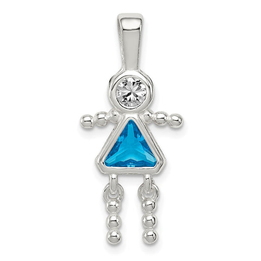 Sterling Silver Rhodium-plated CZ & December Glass Girl Pendant QC6714DEC