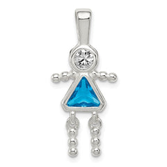 Sterling Silver Rhodium-plated CZ & December Glass Girl Pendant QC6714DEC