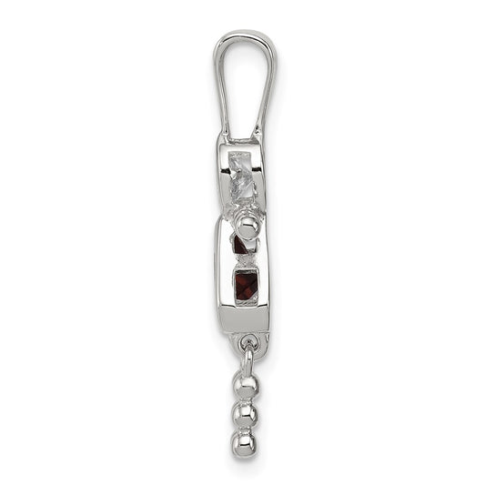 Sterling Silver Rhodium-plated CZ & February Glass Girl Pendant QC6714FEB