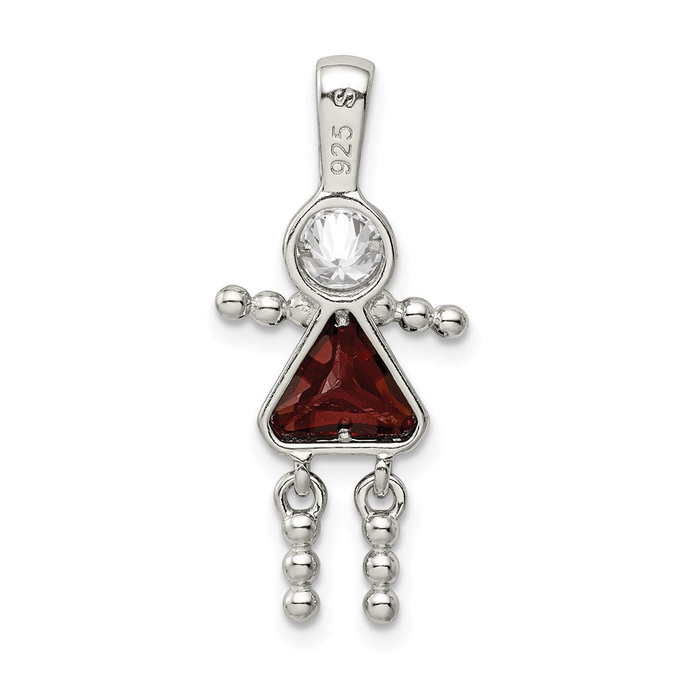 Sterling Silver Rhodium-plated CZ & January Glass Girl Pendant QC6714JAN