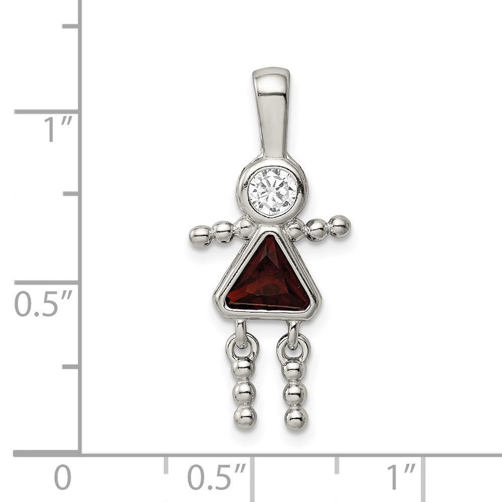 Sterling Silver Rhodium-plated CZ & January Glass Girl Pendant QC6714JAN