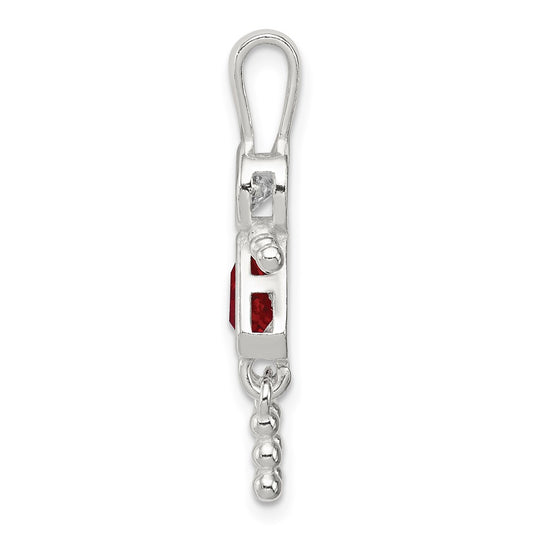 Sterling Silver Rhodium-plated CZ & July Glass Girl Pendant QC6714JUL