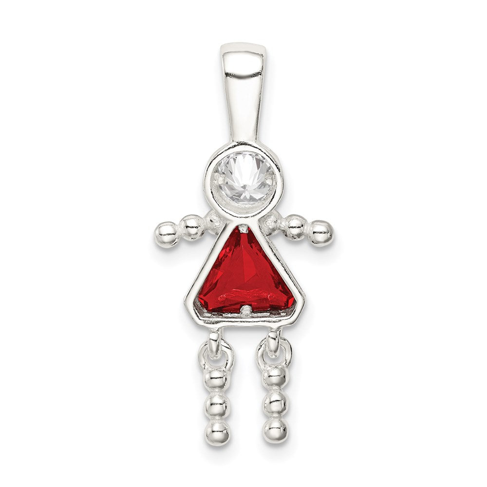 Sterling Silver Rhodium-plated CZ & July Glass Girl Pendant QC6714JUL
