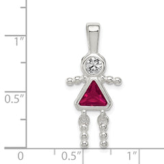 Sterling Silver Rhodium-plated CZ & July Glass Girl Pendant QC6714JUL
