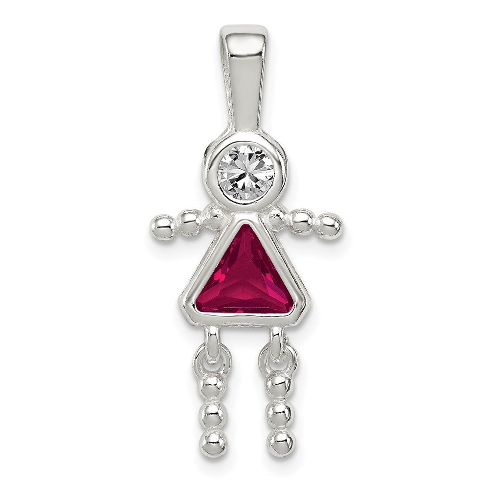 Sterling Silver Rhodium-plated CZ & July Glass Girl Pendant QC6714JUL