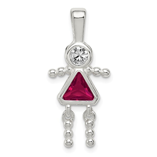Sterling Silver Rhodium-plated CZ & July Glass Girl Pendant QC6714JUL
