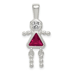 Sterling Silver Rhodium-plated CZ & July Glass Girl Pendant QC6714JUL