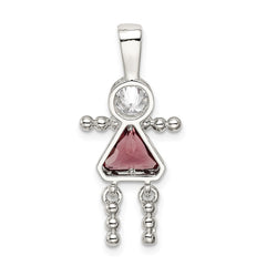 Sterling Silver Rhodium-plated CZ & June Glass Girl Pendant QC6714JUN