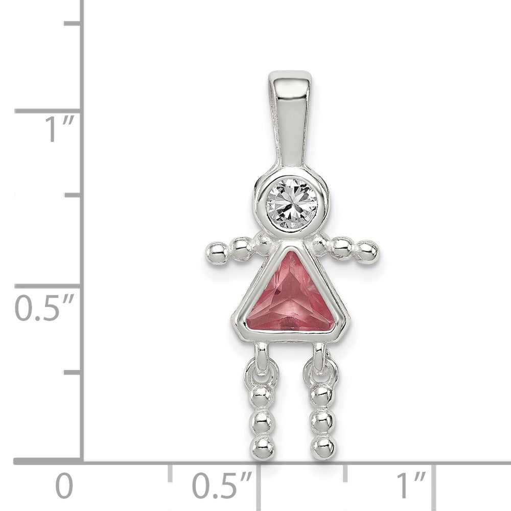 Sterling Silver Rhodium-plated CZ & June Glass Girl Pendant QC6714JUN
