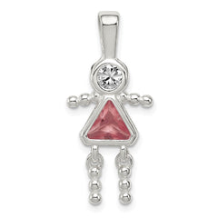 Sterling Silver Rhodium-plated CZ & June Glass Girl Pendant QC6714JUN