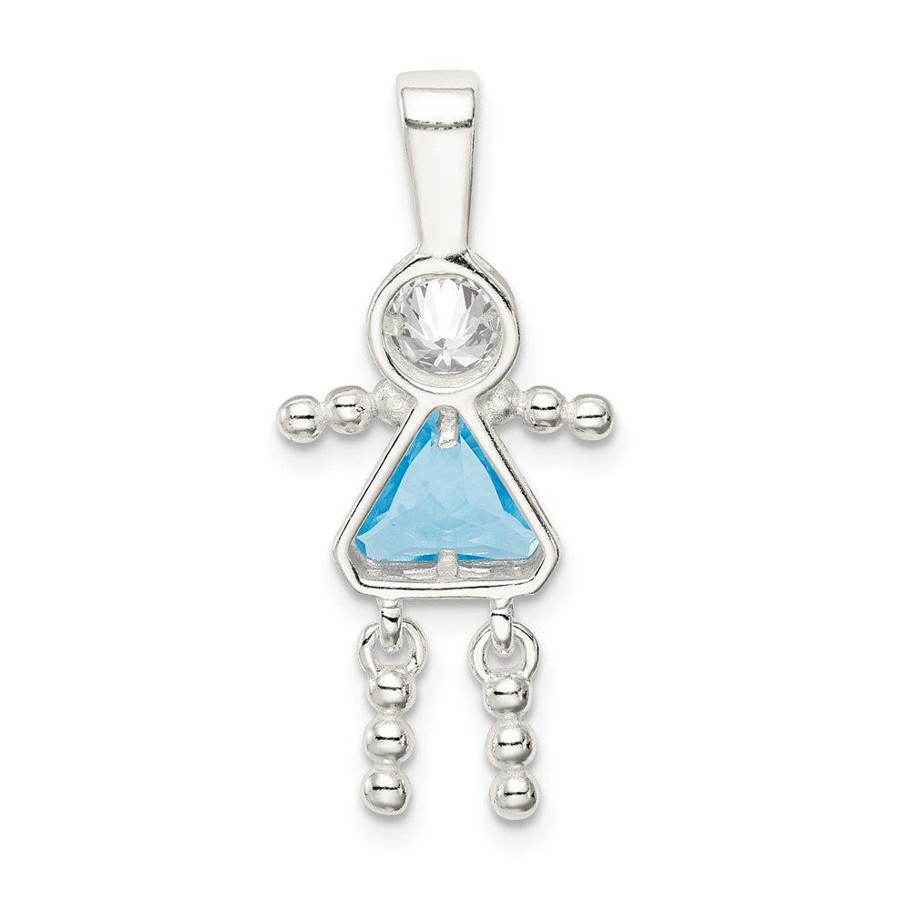 Sterling Silver Rhodium-plated CZ & March Glass Girl Pendant QC6714MAR