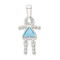 Sterling Silver Rhodium-plated CZ & March Glass Girl Pendant QC6714MAR