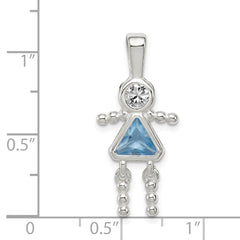Sterling Silver Rhodium-plated CZ & March Glass Girl Pendant QC6714MAR