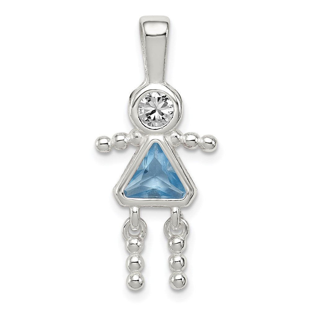 Sterling Silver Rhodium-plated CZ & March Glass Girl Pendant QC6714MAR