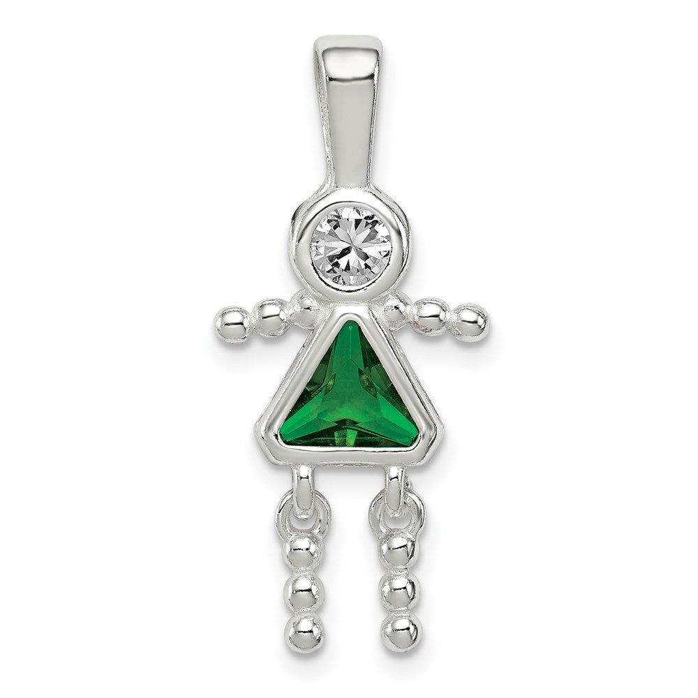 Sterling Silver Rhodium-plated CZ & May Glass Girl Pendant QC6714MAY