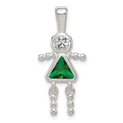 Sterling Silver Rhodium-plated CZ & May Glass Girl Pendant QC6714MAY