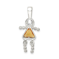 Sterling Silver Rhodium-plated CZ & November Glass Girl Pendant QC6714NOV