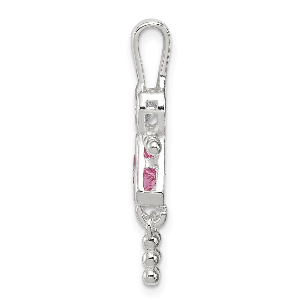 Sterling Silver Rhodium-plated CZ & October Pink CZ Girl Pendant QC6714OCT