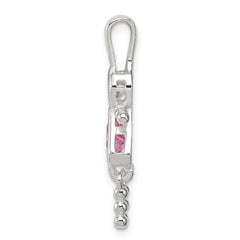 Sterling Silver Rhodium-plated CZ & October Pink CZ Girl Pendant QC6714OCT