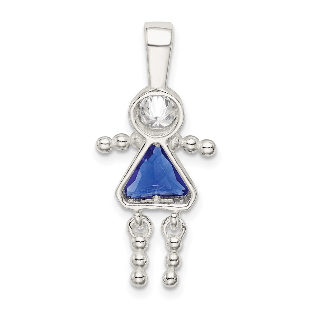 Sterling Silver Rhodium-plated CZ & September Glass Girl Pendant QC6714SEP