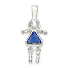 Sterling Silver Rhodium-plated CZ & September Glass Girl Pendant QC6714SEP