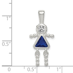 Sterling Silver Rhodium-plated CZ & September Glass Girl Pendant QC6714SEP