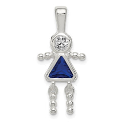 Sterling Silver Rhodium-plated CZ & September Glass Girl Pendant QC6714SEP