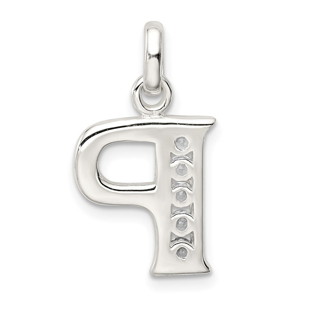 Sterling Silver White CZ Letter P Initial Pendant QC6716P