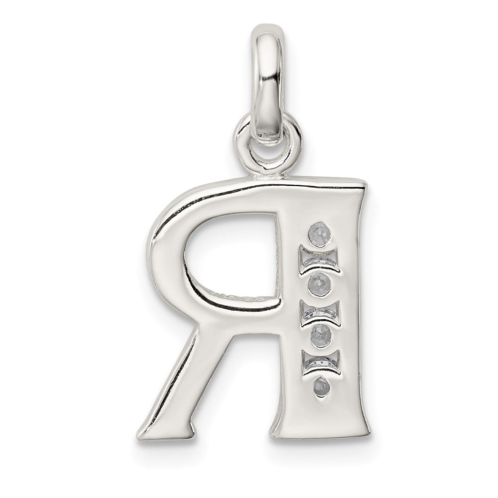 Sterling Silver White CZ Letter R Initial Pendant QC6716R