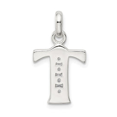 Sterling Silver White CZ Letter T Initial Pendant QC6716T