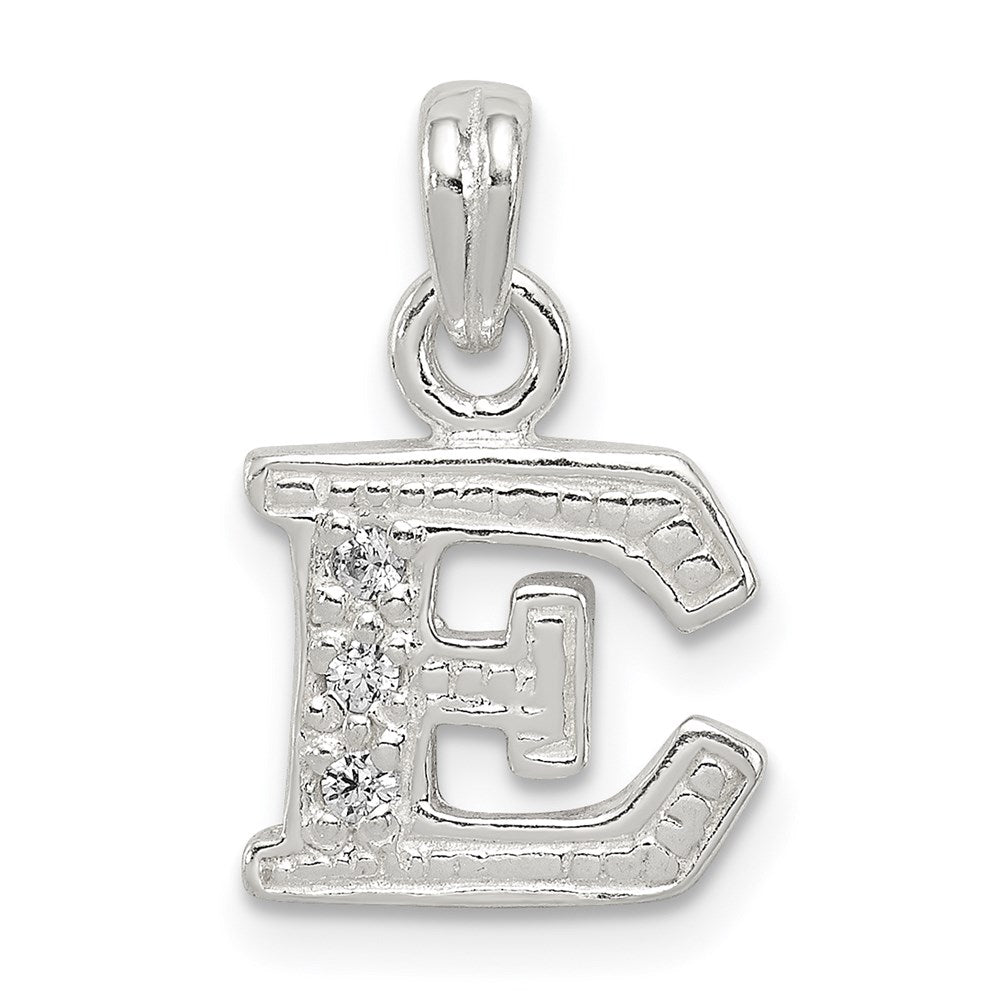 Sterling Silver CZ Letter E Initial Pendant QC6717E