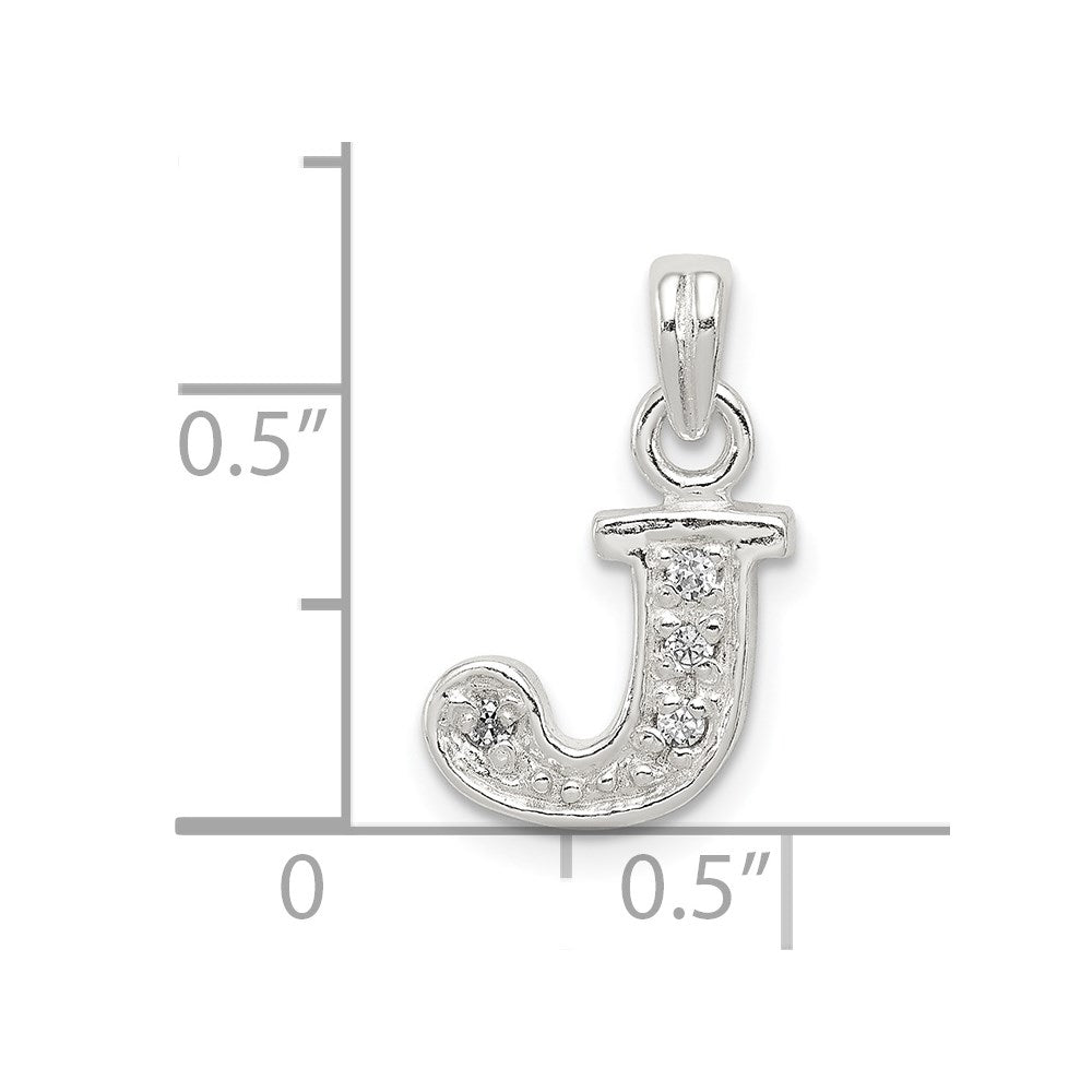 Sterling Silver CZ Letter J Initial Pendant QC6717J