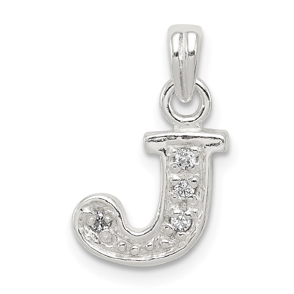 Sterling Silver CZ Letter J Initial Pendant QC6717J
