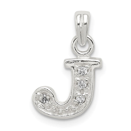Sterling Silver CZ Letter J Initial Pendant QC6717J