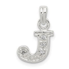 Sterling Silver CZ Letter J Initial Pendant QC6717J