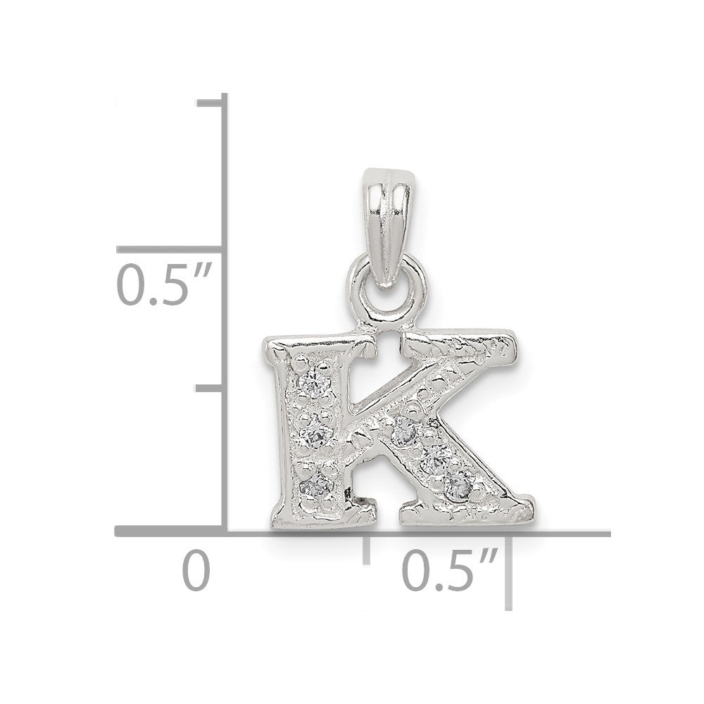 Sterling Silver CZ Letter K Initial Pendant QC6717K