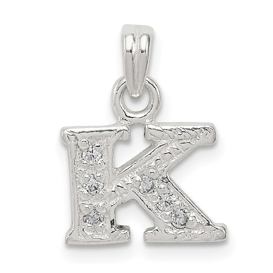 Sterling Silver CZ Letter K Initial Pendant QC6717K