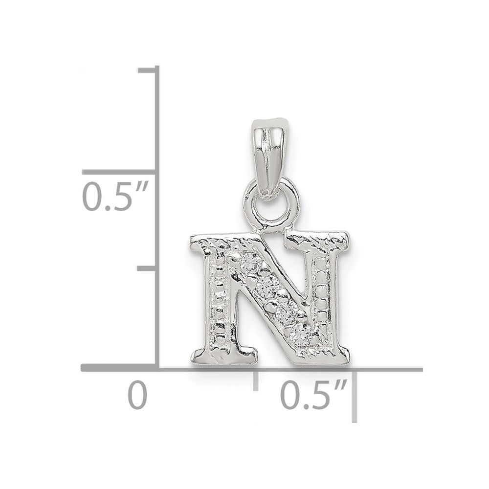 Sterling Silver CZ Letter N Initial Pendant QC6717N