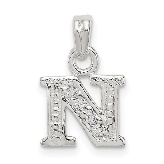 Sterling Silver CZ Letter N Initial Pendant QC6717N