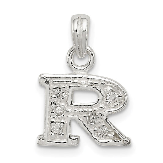 Sterling Silver CZ Letter R Initial Pendant QC6717R