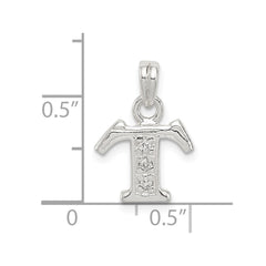 Sterling Silver CZ Letter T Initial Pendant QC6717T