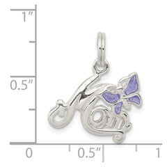Sterling Silver Polished Mom Butterfly Enameled Charm QC6756