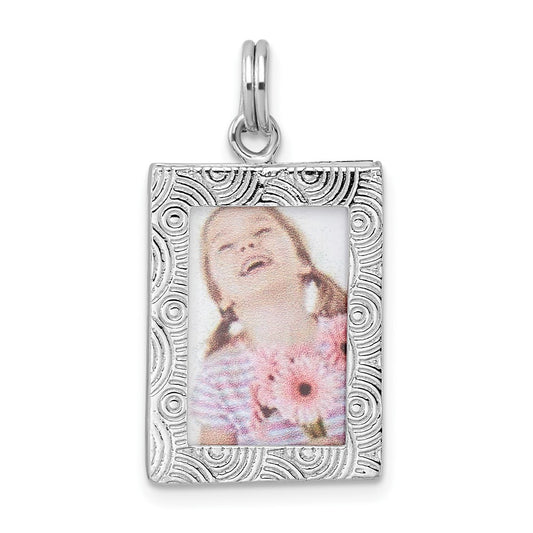 Sterling Silver Rhodium-plated Textured Picture Frame Charm QC6804