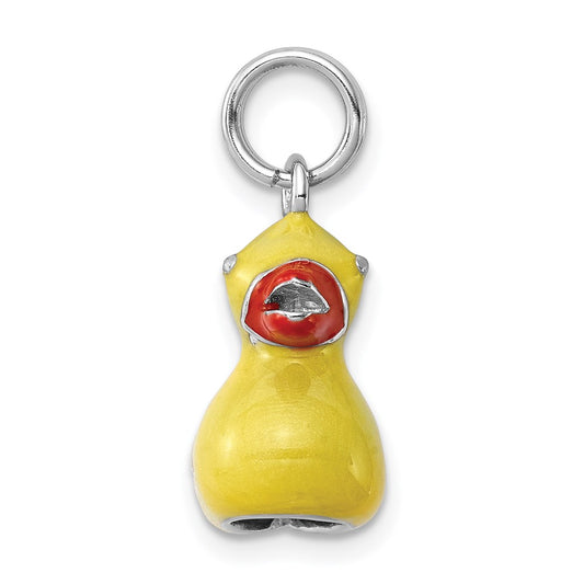 Sterling Silver Rhodium-plated Enamel Duck Charm QC6812
