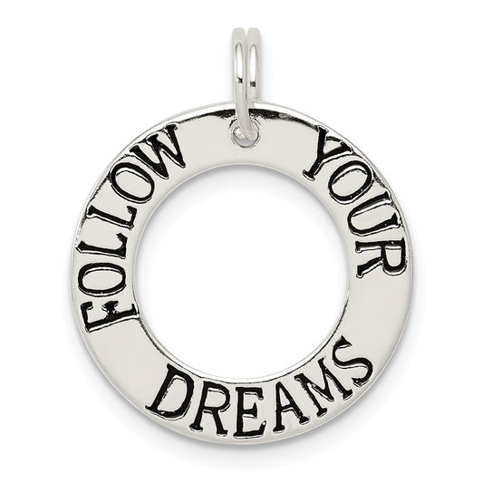 Sterling Silver Polished Enameled Follow Your Dreams Circle Charm QC6827