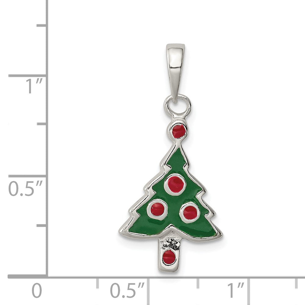 Sterling Silver Enameled Christmas Tree Pendant QC6885