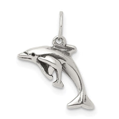 Sterling Silver Antiqued Dolphin w/Baby Charm QC6943