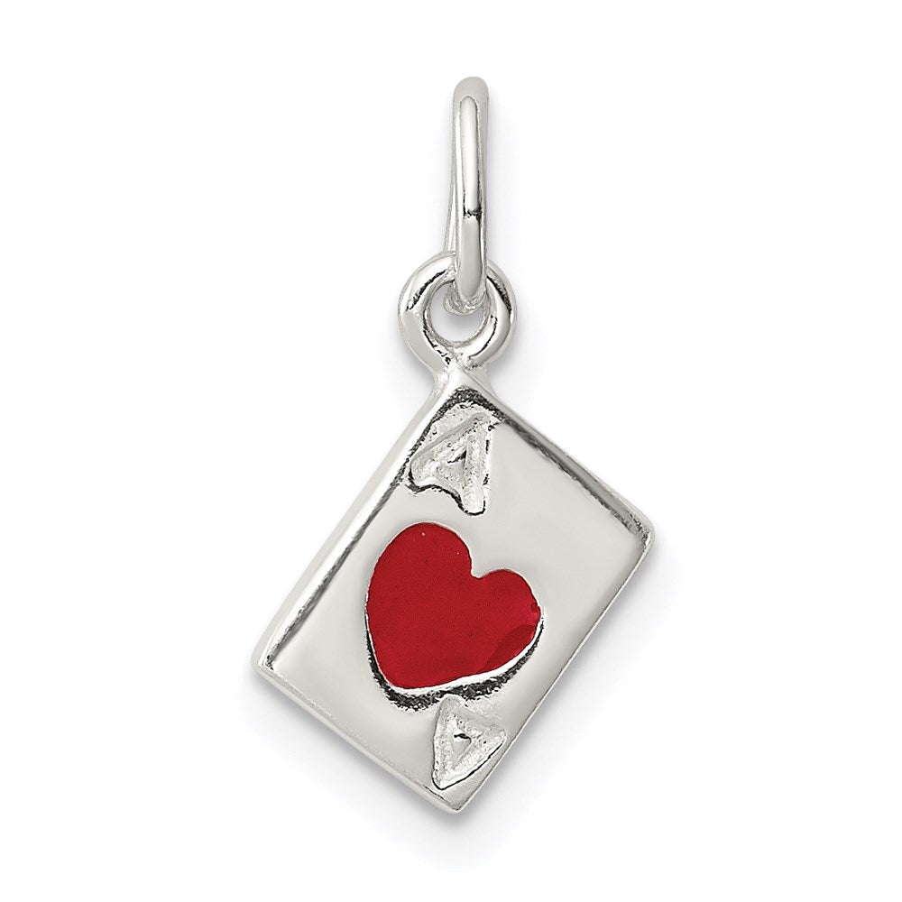 Sterling Silver Enameled Ace Of Hearts Card Charm QC6984